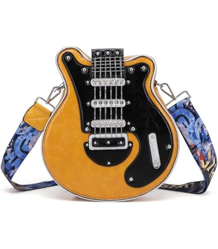 Amazon.co.jp: ギター型クロスボディバッグ、PUレザーギター型バッグ